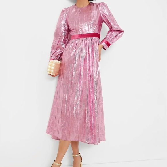 NTW Tuckernuck Pink Metallic Plisse Eloise Midi Dress - Picture 1 of 5